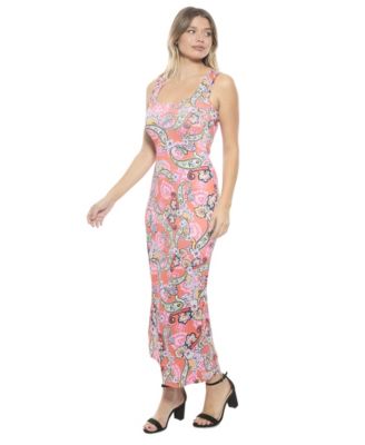 Women's Paisley Scoop Neck Sleeveless Racerback Tank Maxi Dress
