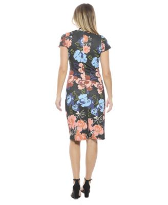 Women's Floral V-Neck Short Sleeve Knee Length Faux Wrap Dress