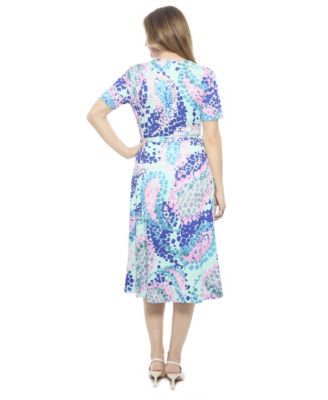 Women's Abstract V-Neck Short Sleeve A-Line Midi Dress