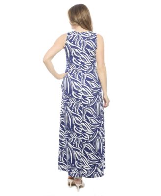 Women's Abstract Sleeveless Scoop Neck A-Line Pocket Maxi Dress