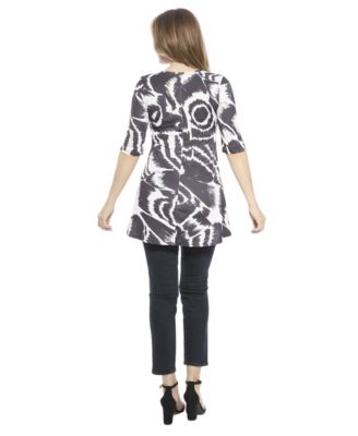 Women's Abstract Scoop Neck Elbow Sleeve Tunic Top