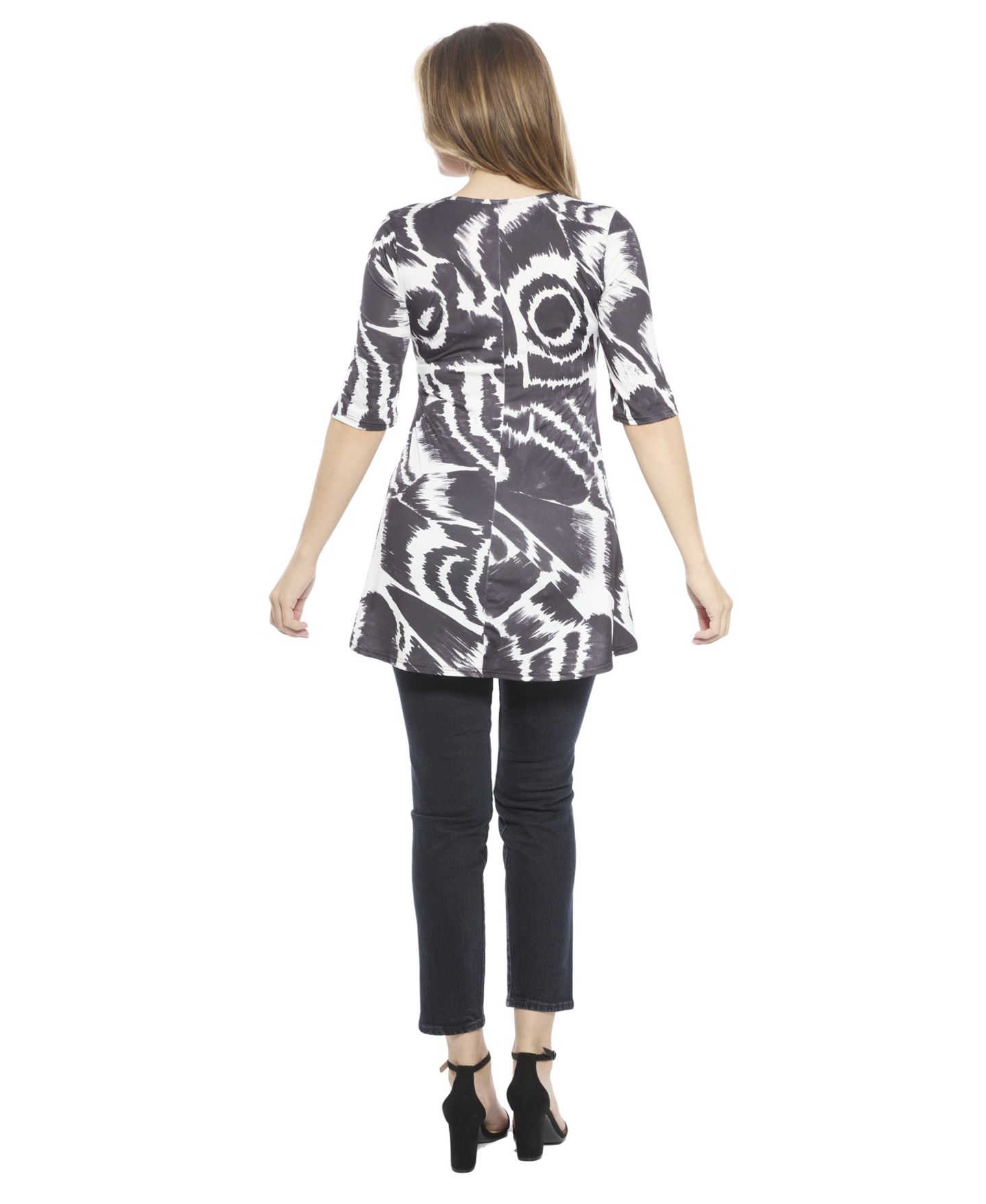 Женский топ 24seven Comfort Apparel Abstract Scoop Neck Elbow Sleeve Tunic Top, цвет: С принтом — фото 3