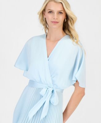 Women's Pleated Flutter-Sleeve Dress