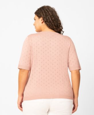 Plus Size Diamond Pointelle Elbow-Sleeve Cardigan