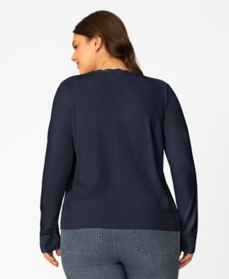 Plus Size Scalloped Trim Button-Front Cardigan