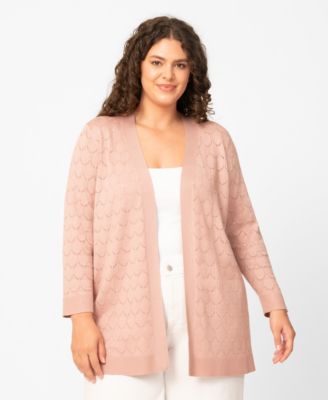 Plus Size Geometric Stitch Flyaway Open Front Cardigan