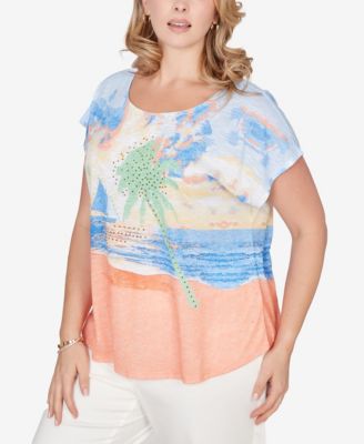 Plus Size Printed Scoop Neck Top