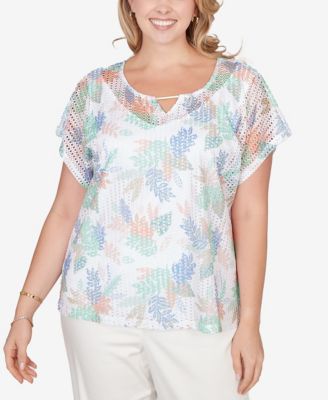 Plus Size Printed Oval Texture Keyhole Top