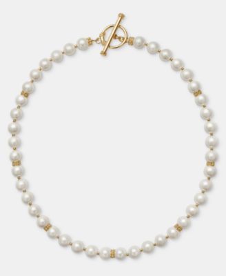 Gold-Tone Glass Pearl Toggle Collar Necklace