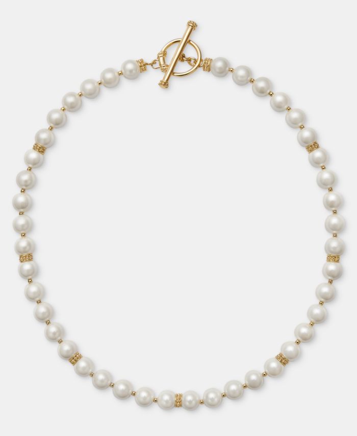 Lauren Ralph Lauren Gold-Tone Glass Pearl Toggle Collar Necklace