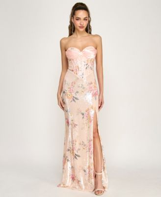 Juniors' Floral Sequin Gown