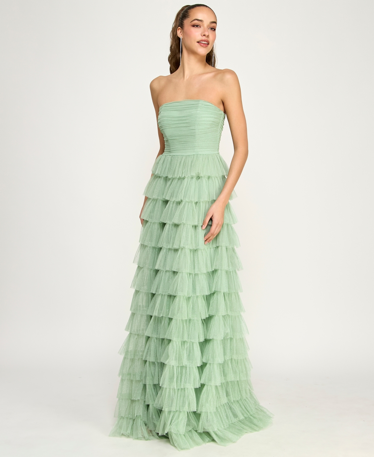 B Darlin Juniors' Strapless Ruffle Mesh Gown