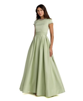 Women's Embellished Satin Cap Sleeve Ball Gown