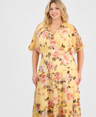 Plus Size Floral Chiffon Butterfly-Sleeve Dress