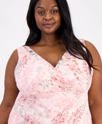 Plus Size Floral Chiffon Handkerchief-Hem Dress