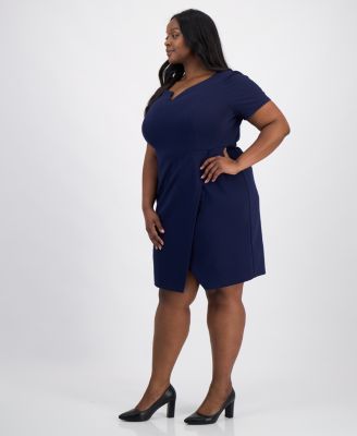Plus Size Scuba Crepe Notch-Neck Wrap Dress