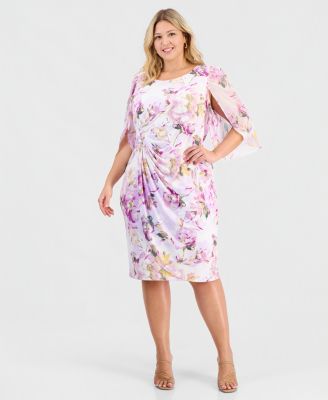 Plus Size Printed Cape-Sleeve Sarong Dress