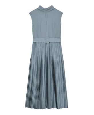 Women's Roll-Neck Belted Pleated Midi Dress
