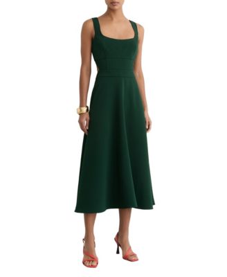 Women's Waisted Cut-Out Twill Midi Dress