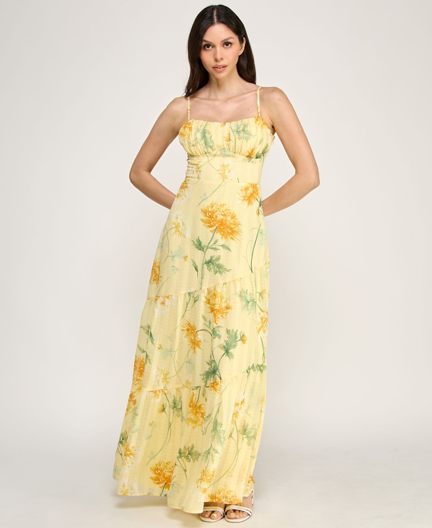 Juniors' Sleeveless Bungee Back Asymmetrical Maxi Dress