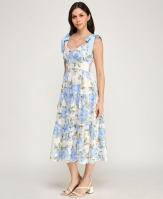 Juniors' Tie-Shoulder Ruffle Bust Midi Dress