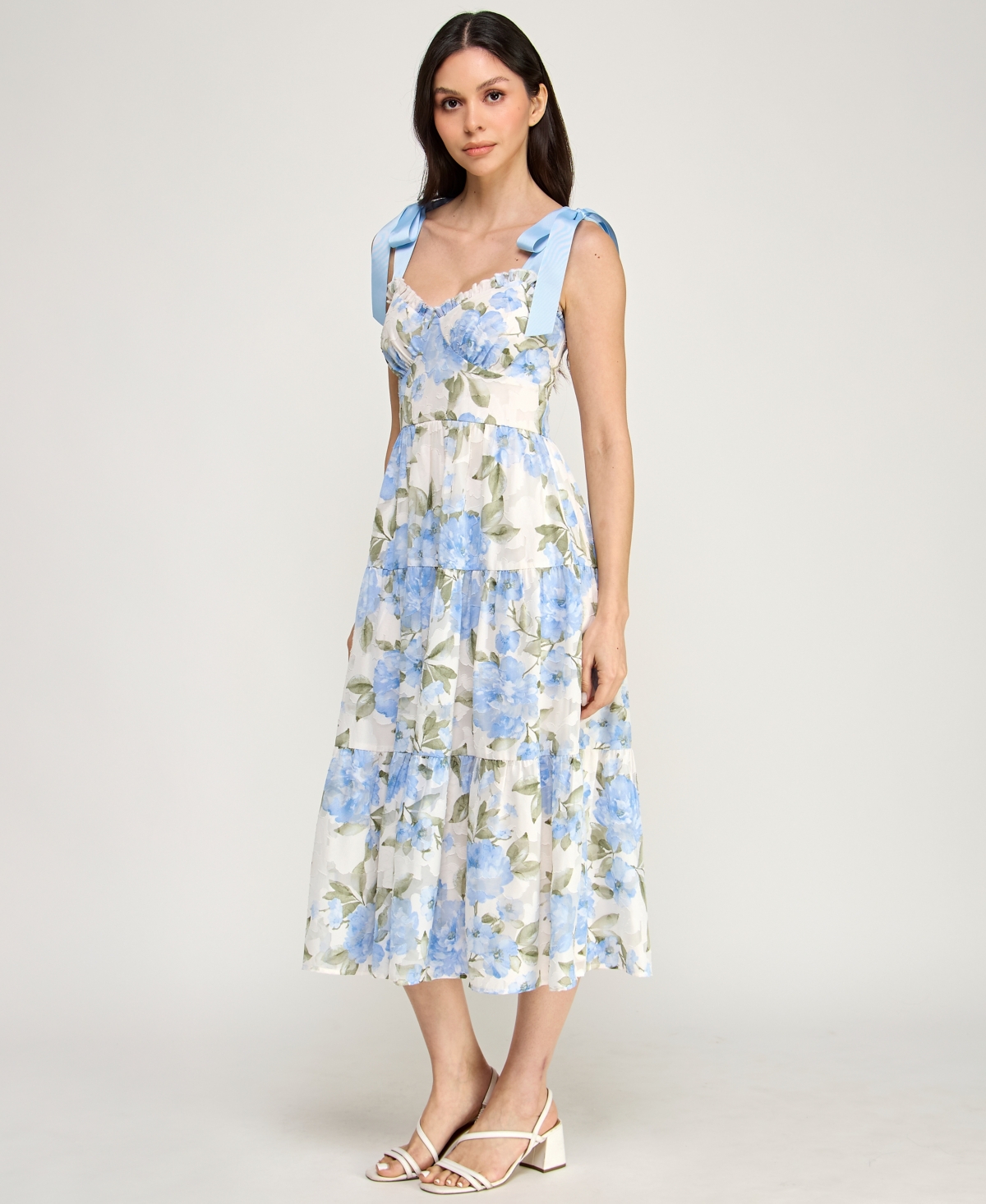 Trixxi Juniors' Tie-Shoulder Ruffle Bust Midi Dress