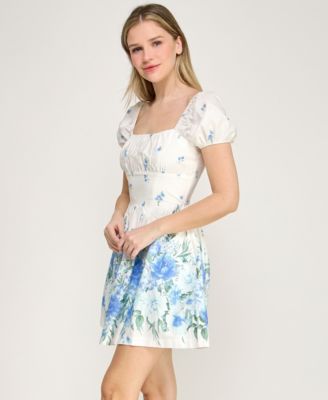 Juniors' Short Puff-Sleeve Dress