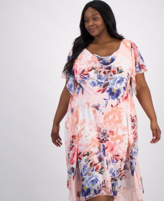 Plus Size Flutter-Sleeve Handkerchief-Hem Midi Dress