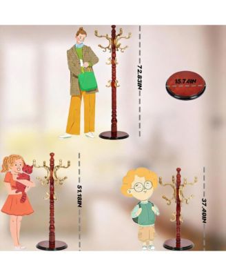 Wooden Coat Rack with Tree Design, 14 Hooks, Sturdy Base, Vintage Style