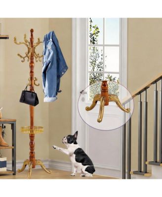 Wooden Coat Rack with Tree Design, 14 Hooks, Sturdy Base, Vintage Style