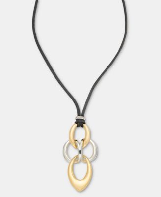 Linked Suede Cord Pendant Necklace, 32" + 3" extender
