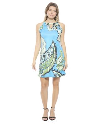 Women's Paisley Knee Length Paisley Sleeveless Keyhole Dress