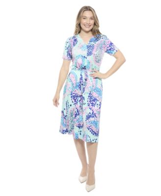 Women's Abstract V-Neck Short Sleeve A-Line Midi Dress