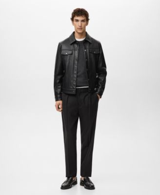 Men's Pockets Faux-Leather Jacket