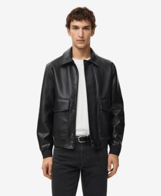 Men's Pockets Faux-Leather Jacket