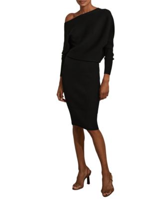 reiss lara off-shoulder ribbed dress REISS Women's Lara Off-The-Shoulder Ribbed Midi Dress