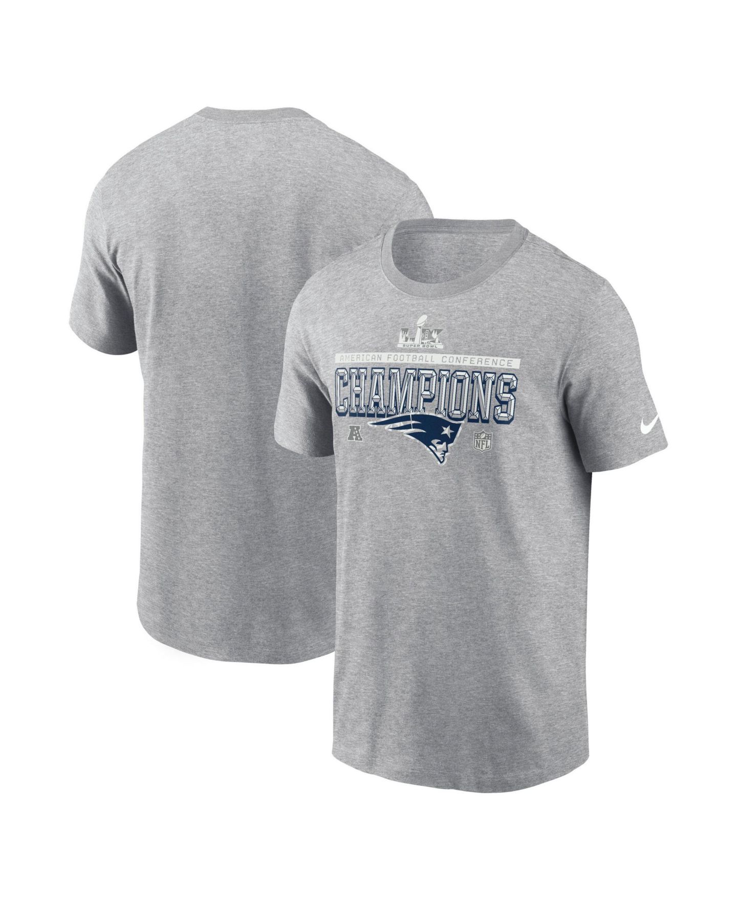 Мужская футболка Nike Heather Gray New England Patriots 2025 AFC Conference Champs Locker Room Trophy Collection — фото 1