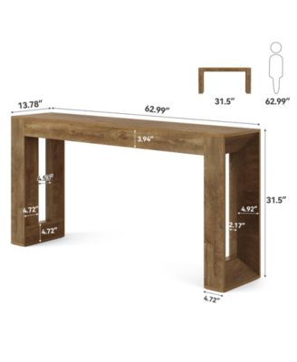 63-Inch Long Console Table, Farmhouse Wooden Sofa Table Behind Couch, Rectangular Entryway Table, Brown
