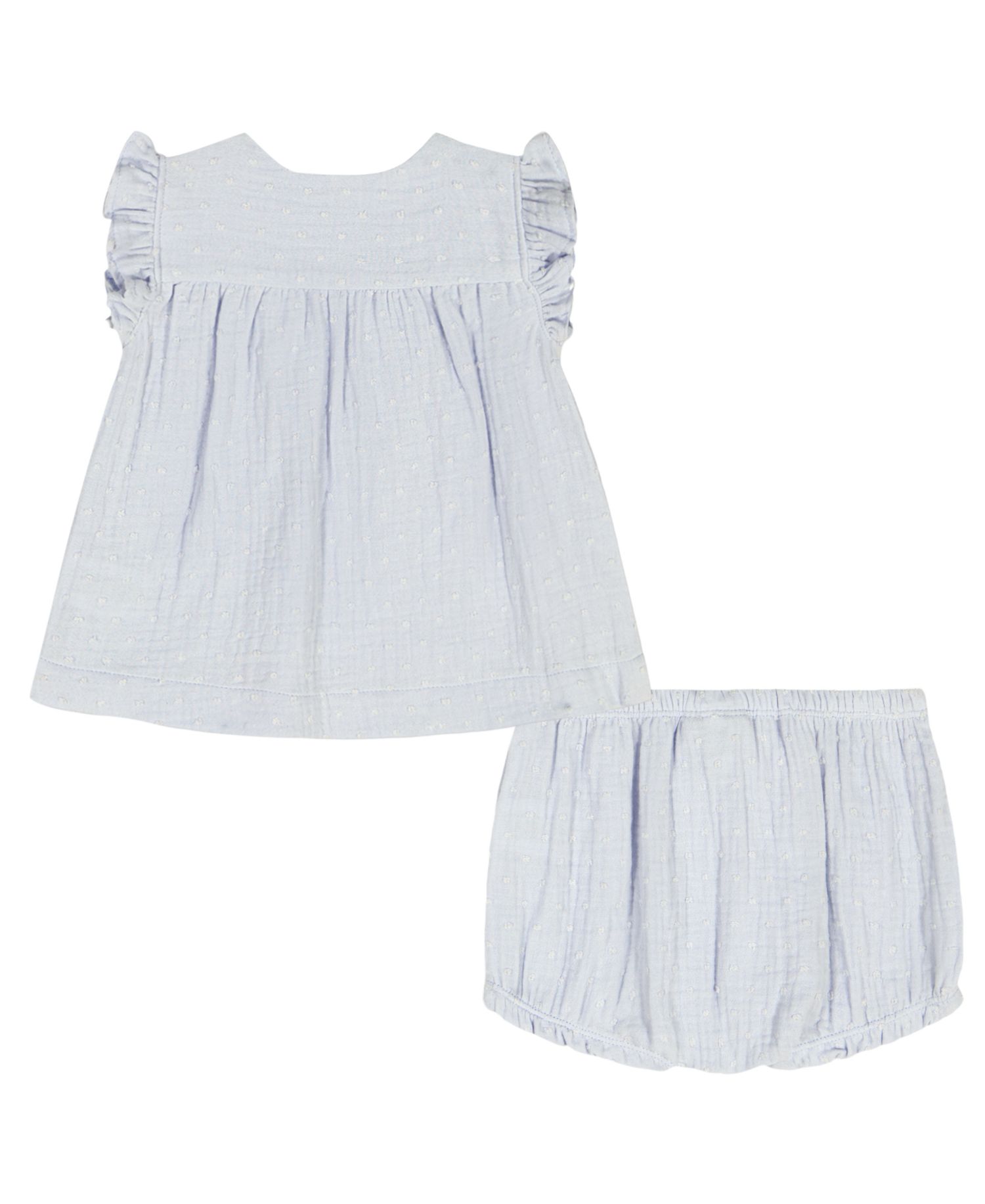 Baby Girls' Woven Clip-Dot Ruffle Trim Top & Bloomers, 2-Piece Set