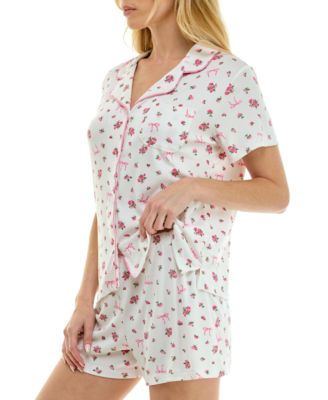 Women's Wonder Rib Notch Collar Top & Shorts, 2-Piece Set