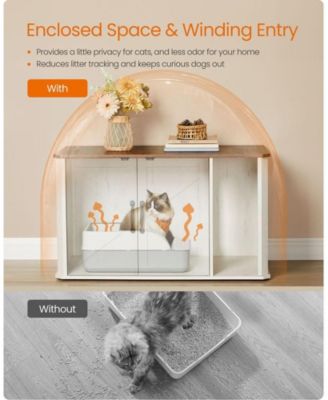 Litter Box Enclosure Cabinet with Front Entry, Hidden Cat Washroom Furniture, Top Holds 165 lb, Large Size