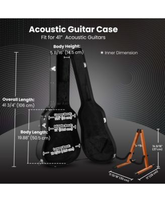 Acoustic Guitar Hard Case Wooden Hard Shell w/ Wood Folding Guitar Stand