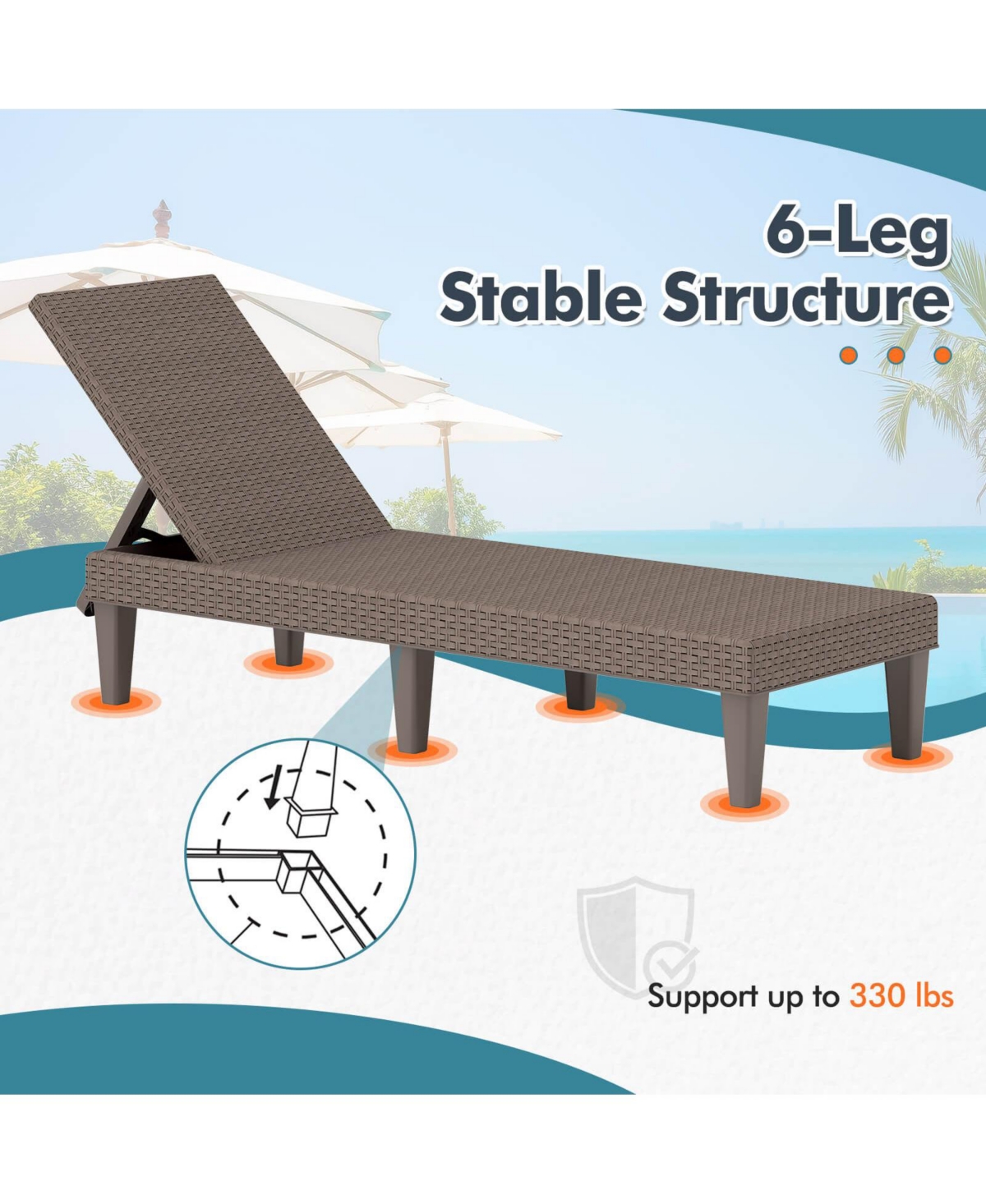 Patio Lounge Chair Recliner Chair with 3-Position Adjustable Backrest & Cushion