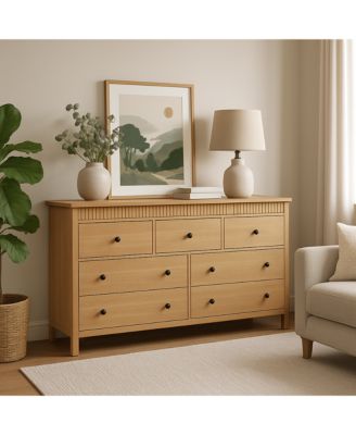 7 Drawer Dresser for Bedroom, Wooden Chest of Drawers, Fluted TV Stand Storage Organizer for Living Room, Hallway and Entryway