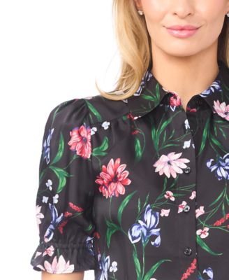 Women's Puff Sleeve Button Down Collared Top