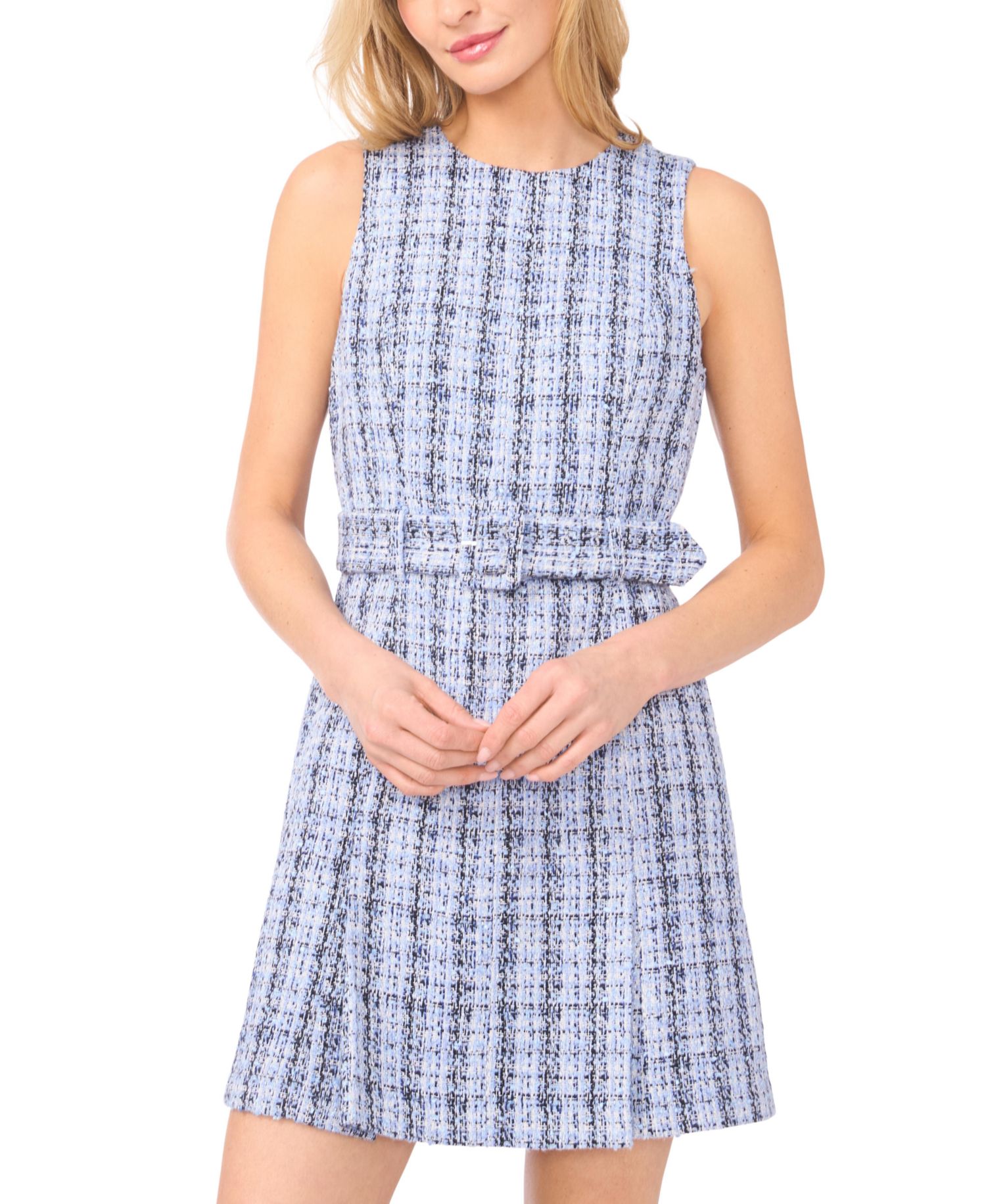 Women's Belted Tweed Mini Dress