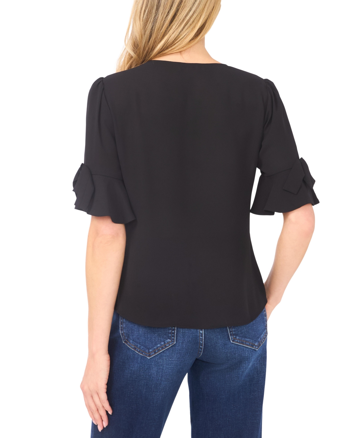 CeCe Women's Flounce Sleeve Crewneck Top