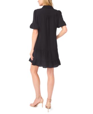 Women's Double Ruffle Sleeve Collared Mini Dress