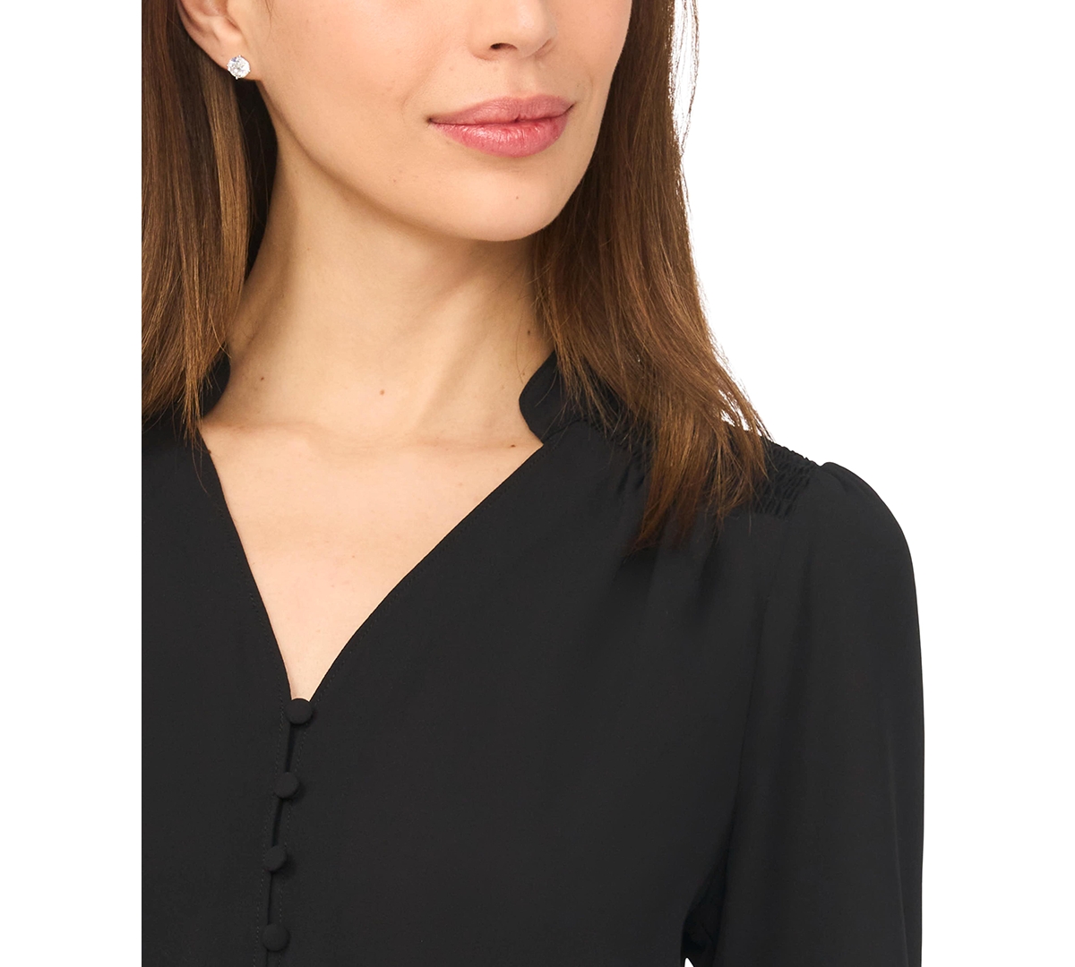 CeCe Women's Long-Sleeve V-Neck Smocked Top