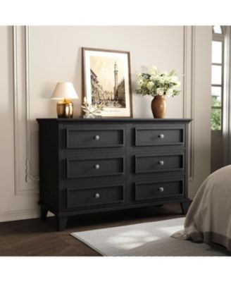 6 Drawer Dresser, Wooden Storage Chest of Drawers with Exquisite Metal Handles, Modern Drawer Organizer for Bedroom